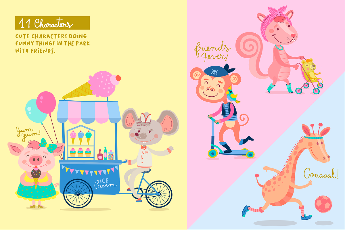 Fun in the Park. Cute animals., an Animal Illustration by Isa De Gregorio (Photo 2 of 8)