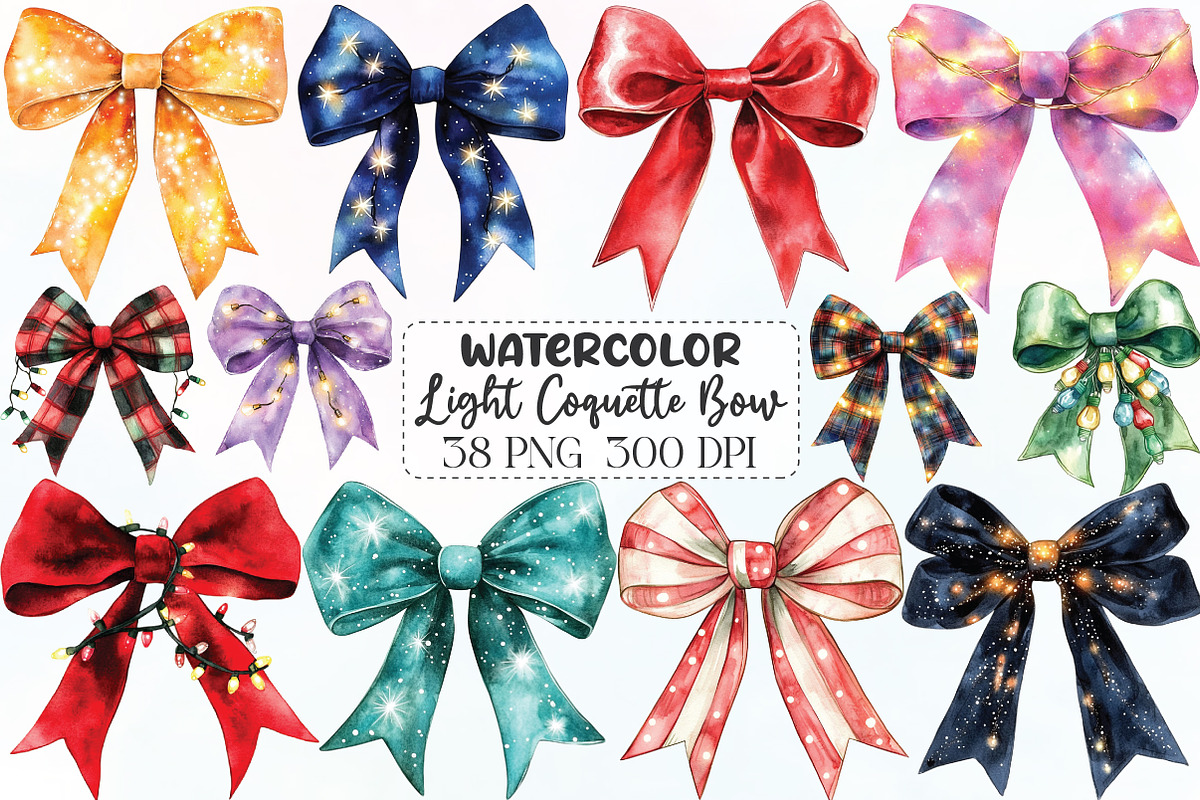 Christmas Light Coquette Bow PNG, an Illustration by CraftArtStudio (Photo 1 of 6)