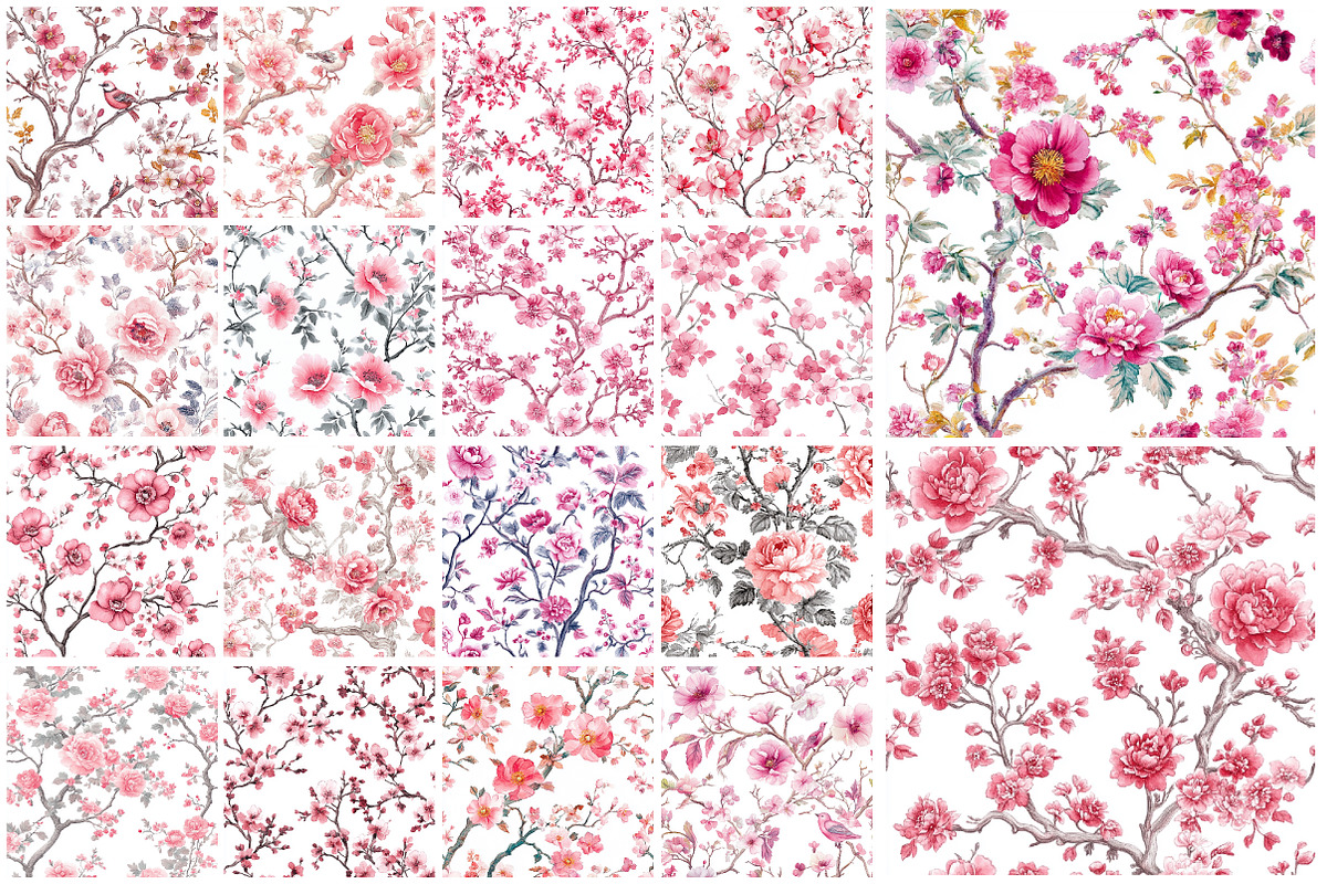 Toile Elegance Chinoiserie Flowers, a Pattern Graphic by SinaCreation (Photo 2 of 5)