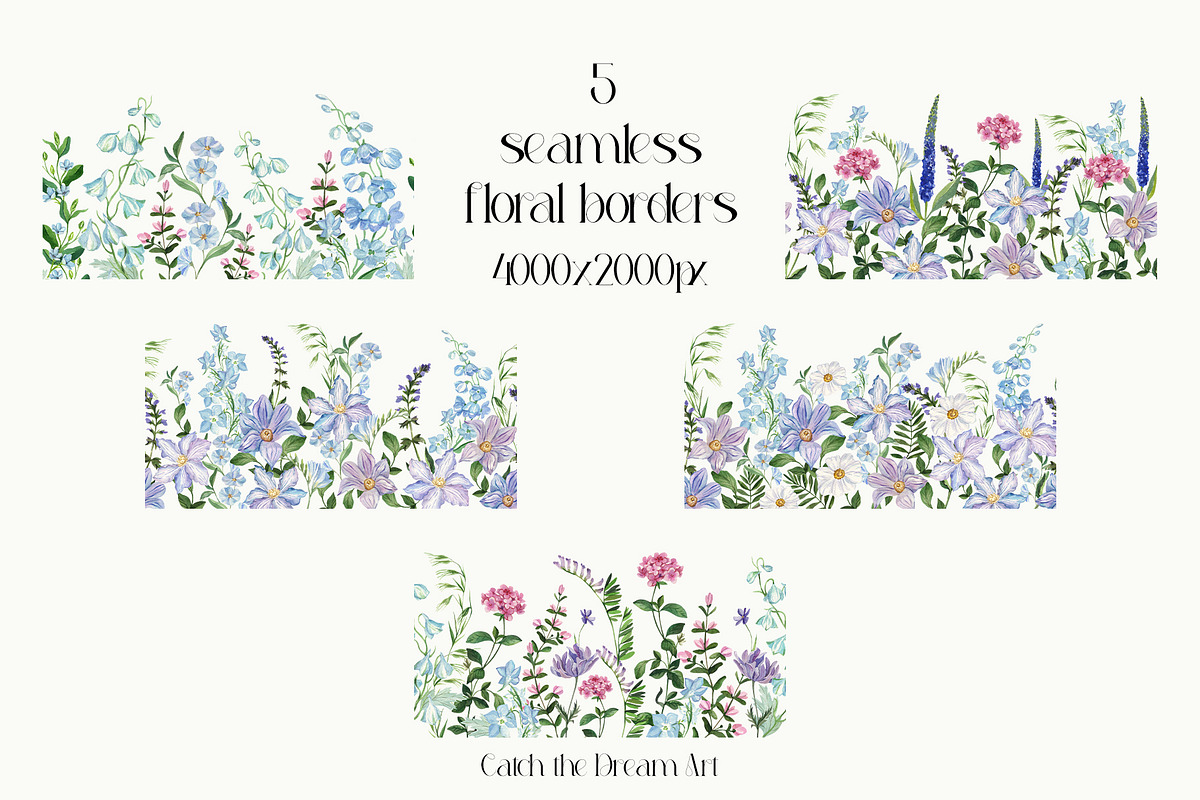 Dusk Blue Watercolor Florals, a Decorative Illustration by Catch the Dream Art (Photo 10 of 12)