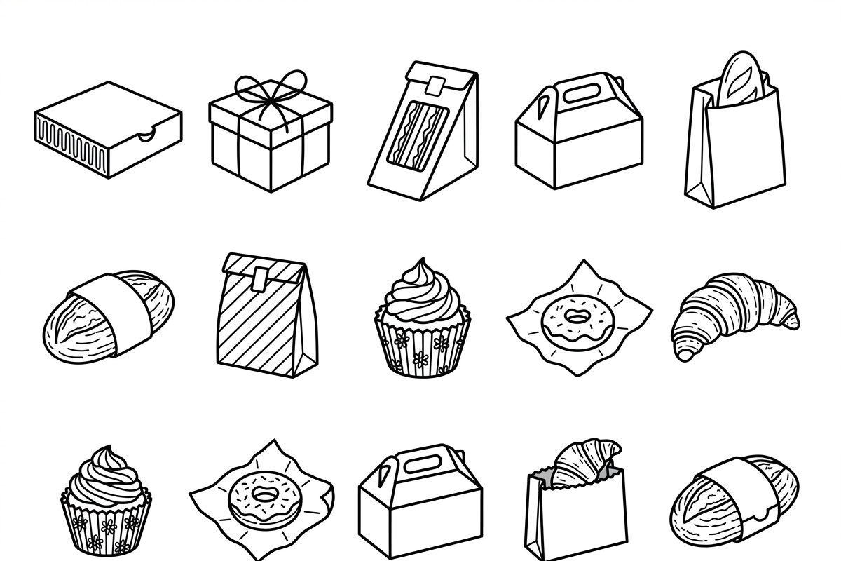 Bundles Set Bakery Packaging Icons, an Outline Icon by adenpinkstore (Photo 2 of 12)