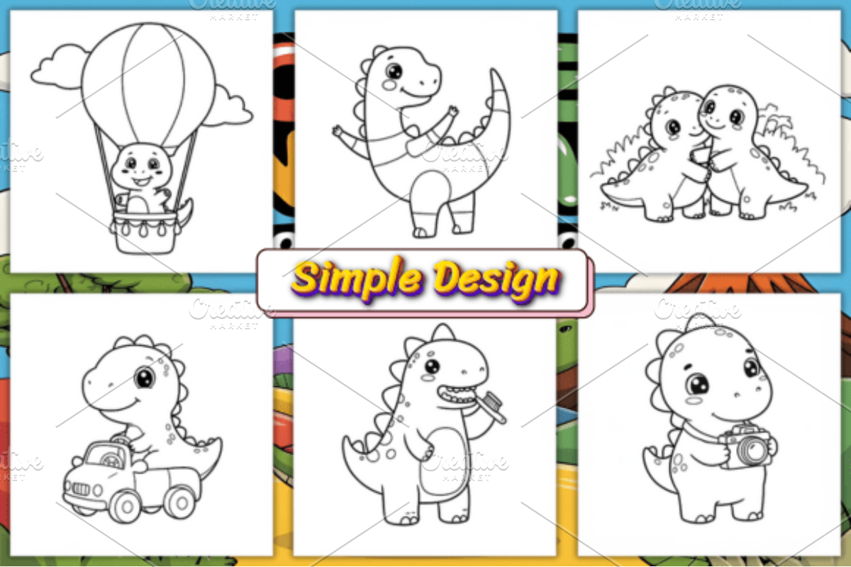 CUTE DINOSAUR COLORING BOOK PAGES, an Animal Illustration by Ink Gallery (Photo 2 of 4)