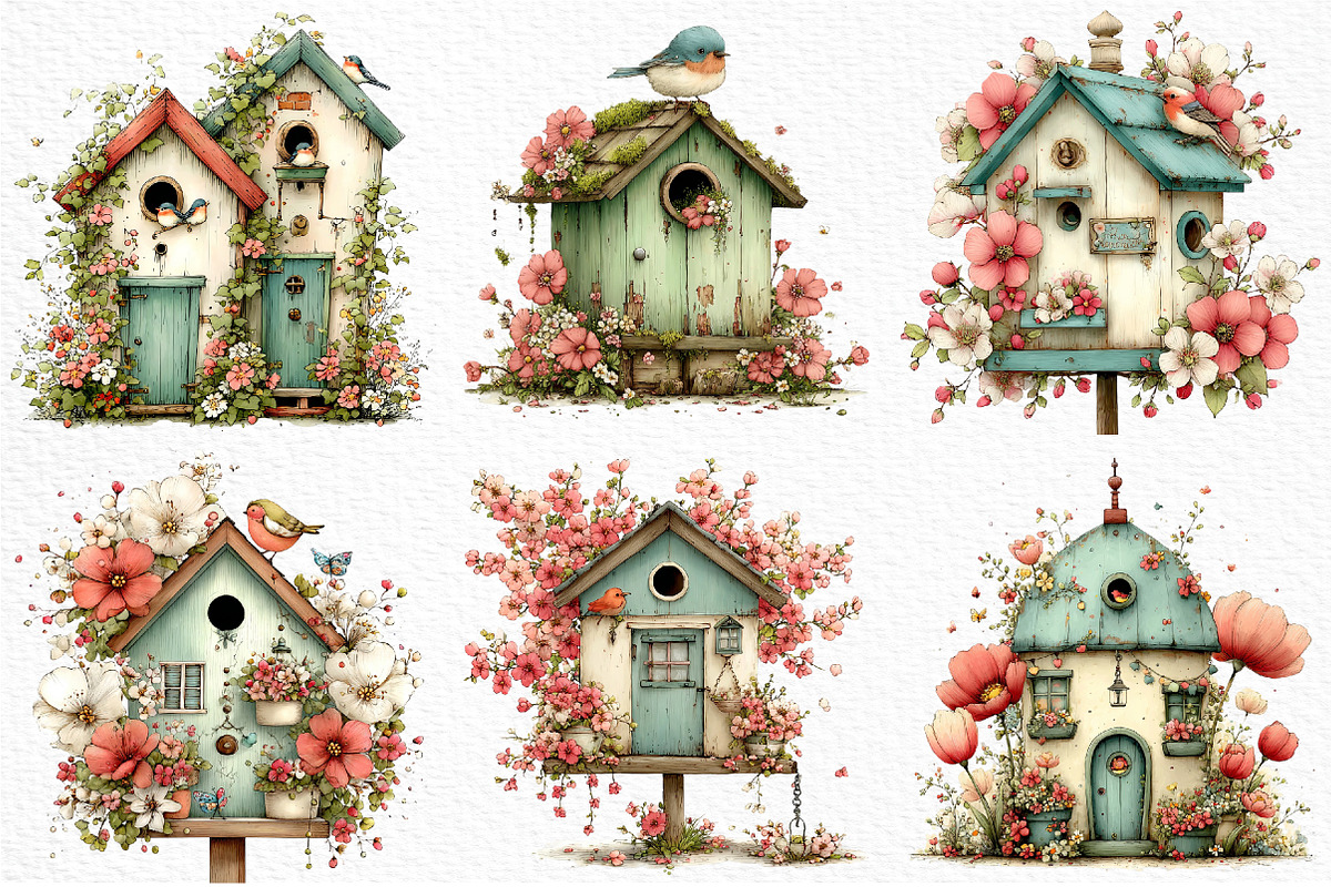 Whimsical Spring Birdhouse Clipart, an Illustration by Craft Nest (Photo 4 of 11)