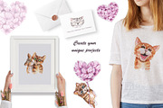 Valentine's Day Watercolor Cats, an Animal Illustration by TanataDesign (Thumbnail 9 of 10)