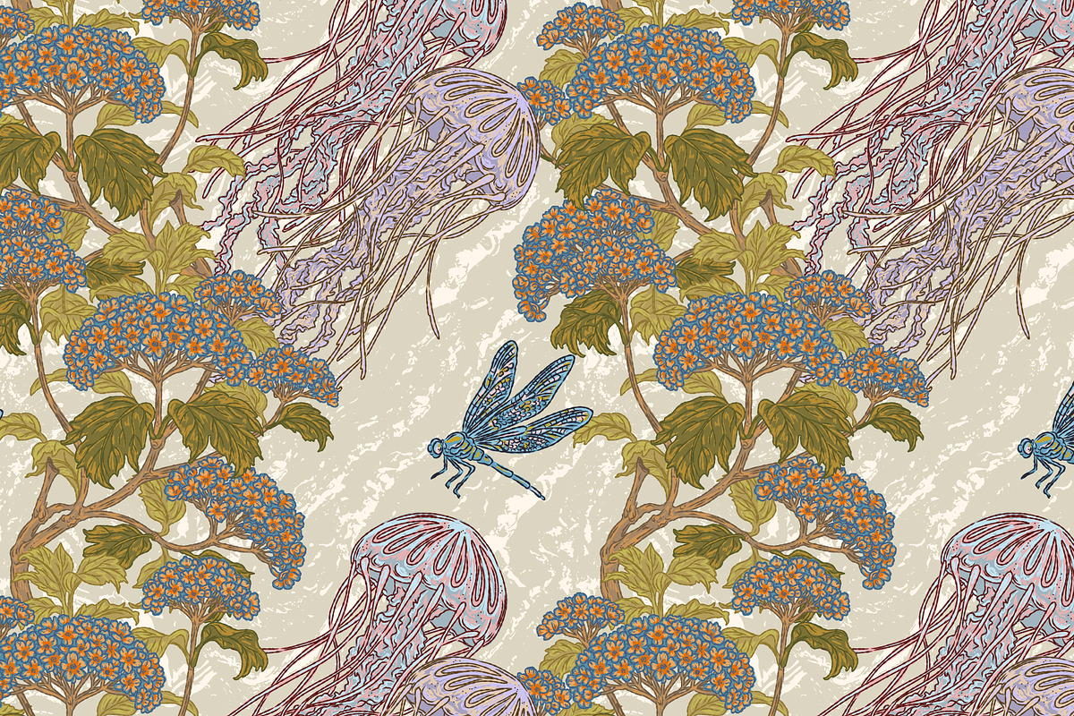 Jellyfish&Hydrangea Botanical Garden, a Pattern Graphic by NayaChu (Photo 3 of 9)