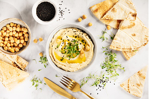 Creamy Hummus with Pita Bread and, a Food & Drink Photo by Natalia Klenova's Shop