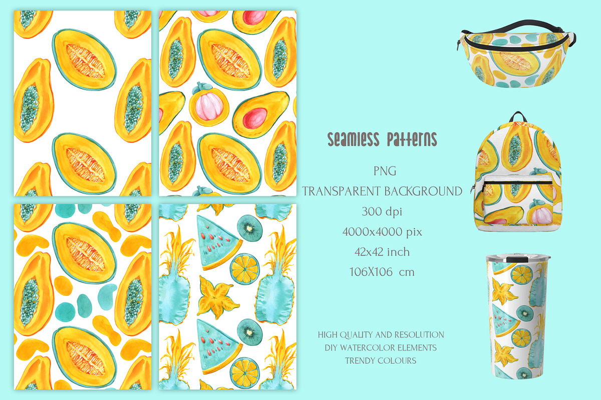 TROPICAL FRUITS Watercolor Set, an Illustration by Cat In Colour (Photo 2 of 7)