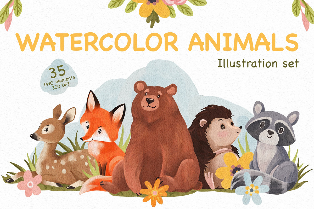 Watercolor animals. Illustration set, an Animal Illustration by Maria Summer (Photo 1 of 9)