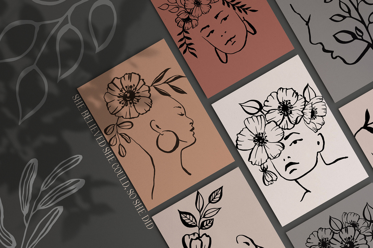 Line Art Women & Flowers Collection, a Healthcare Illustration by Dervik Art Store (Photo 2 of 9)