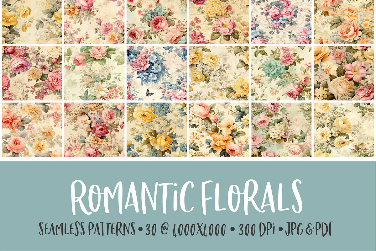 Romantic Florals Seamless Patterns, a Pattern Graphic by Polka Dot Pixels (Photo 1 of 5)