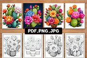 Floral Cactus Coloring Pages, an Illustration by Ink Gallery (Thumbnail 2 of 4)