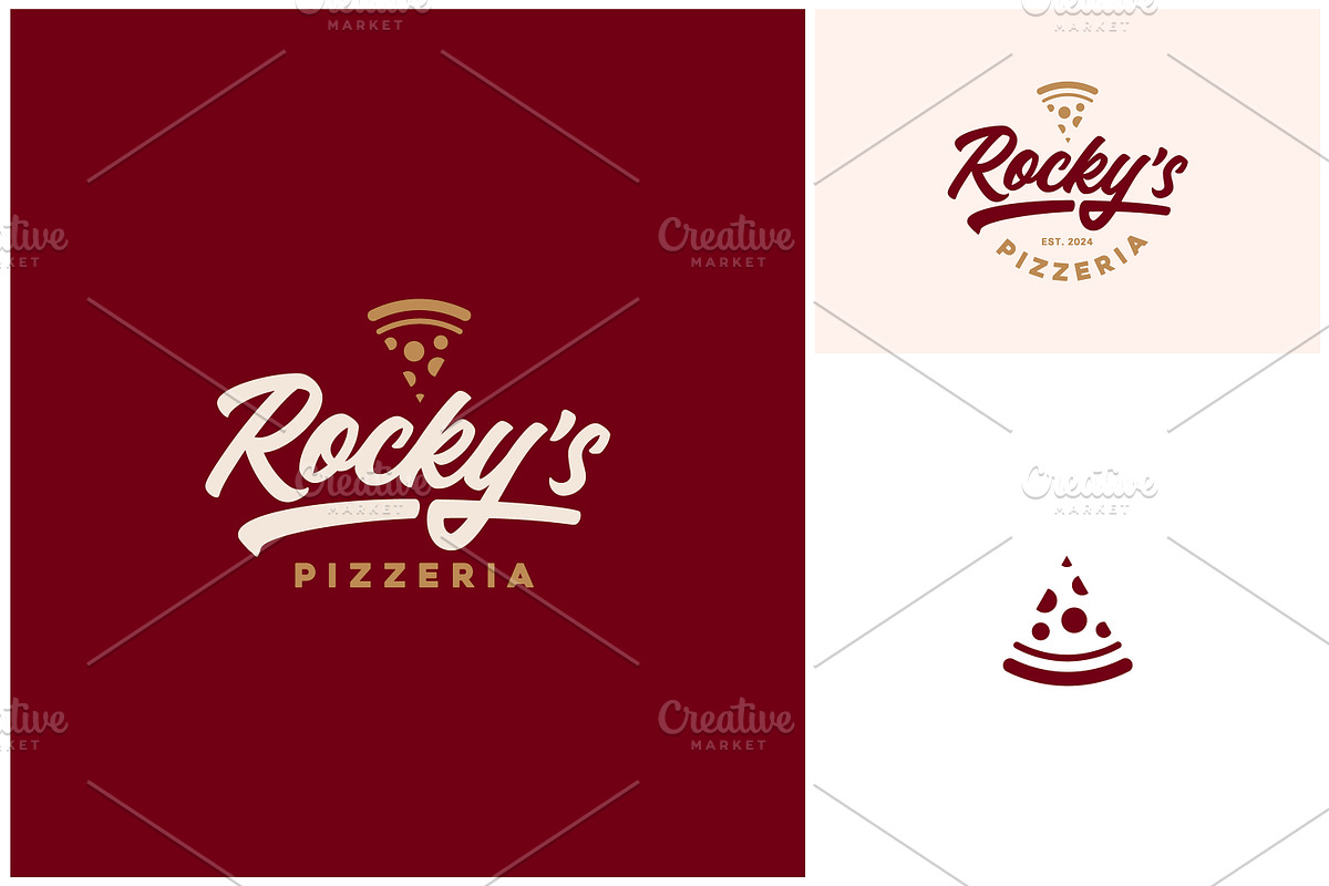 Pizza Slice Pizzeria Bar Logo, a Branding & Logo Template by Enola99d
