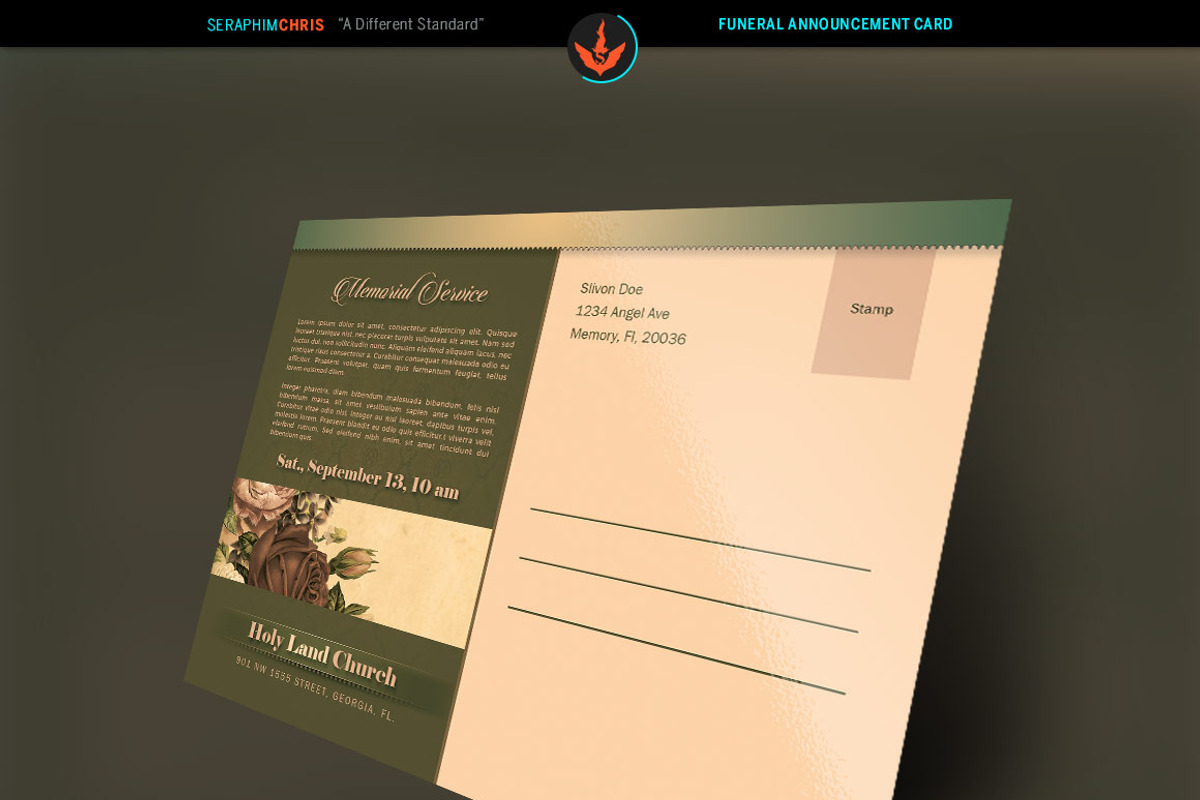 Vintage Green Funeral Announcement, a Card Template by SeraphimChris (Photo 4 of 6)