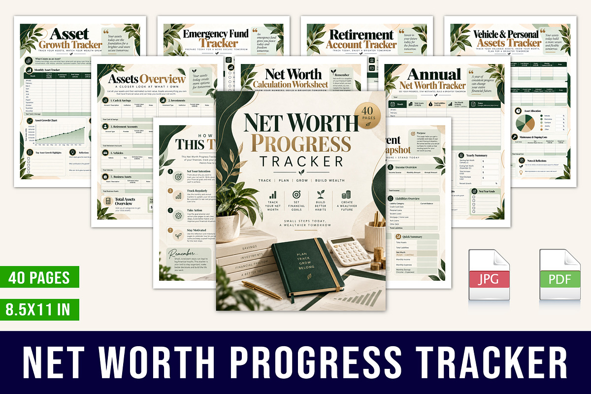 Net Worth Progress Tracker, a Stationery Template by Designmela01 (Photo 1 of 5)