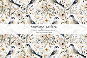 watercolor bird seamless pattern, a Pattern Graphic by Pink Studio Art