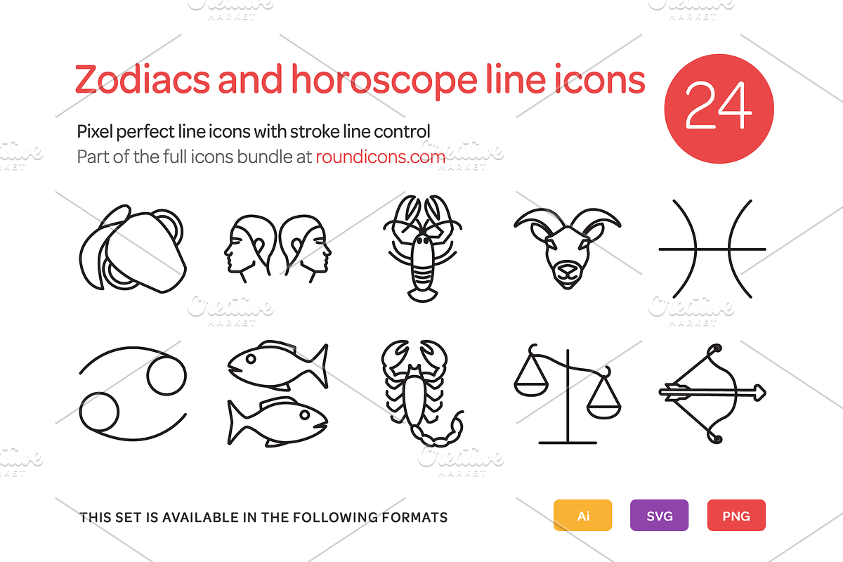Zodiacs and Horoscope Line Icons, an Icon by Vectopus.com (Photo 1 of 4)