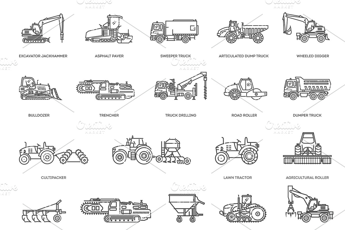 Construction Vehicles Icons, a Transportation Illustration by Tettygreen