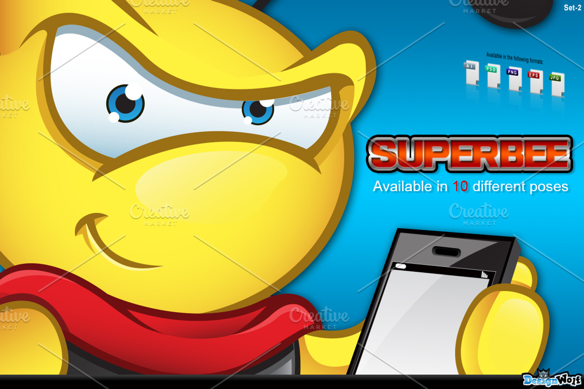 Super Bee Character - Set 2, an Illustration by DesignWolf (Photo 1 of 2)