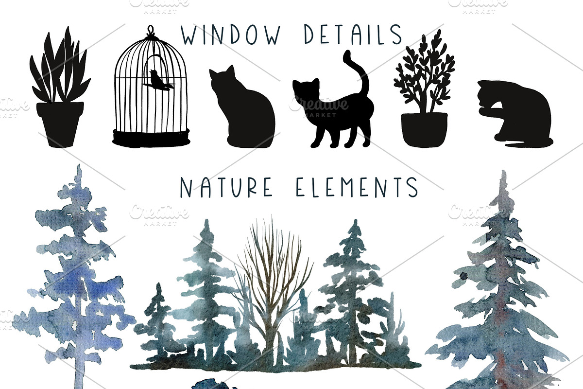 Watercolor Winter Scene Creator, an Object Graphic by JSolomatina (Photo 8 of 19)