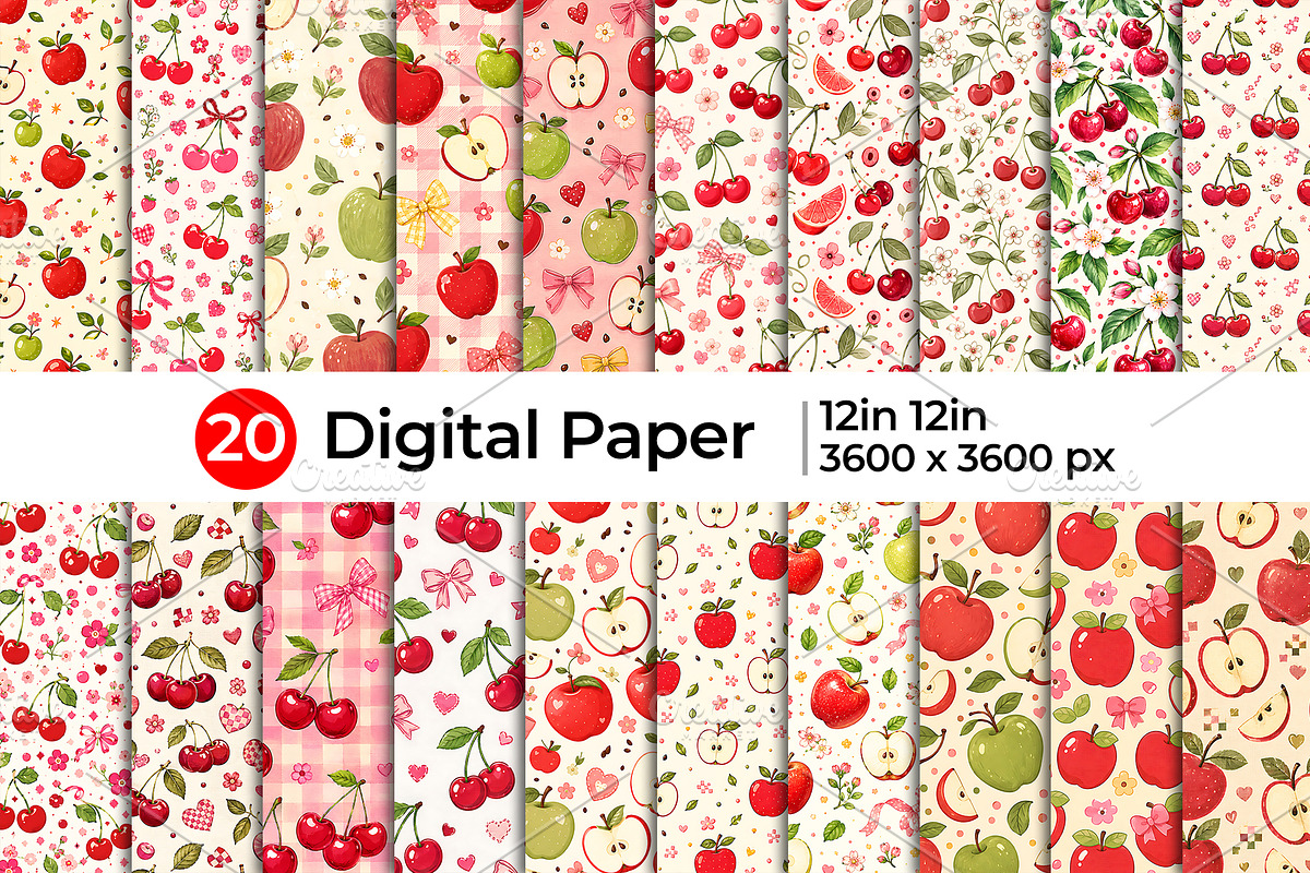 Cute Cherry Apple Fruit Pattern, a Pattern Graphic by Artonix (Photo 1 of 7)