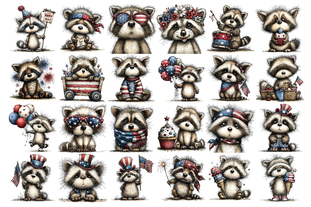 Patriotic Raccoon Watercolor Clipart, a Seasonal Illustration by Nicolle's Colorful Art (Photo 2 of 3)
