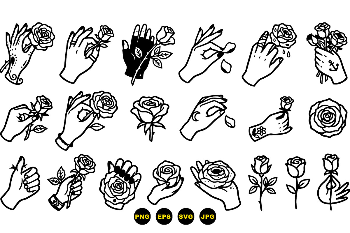 Hand Holding Rose Tattoo Set, an Illustration by designvectx (Photo 3 of 3)