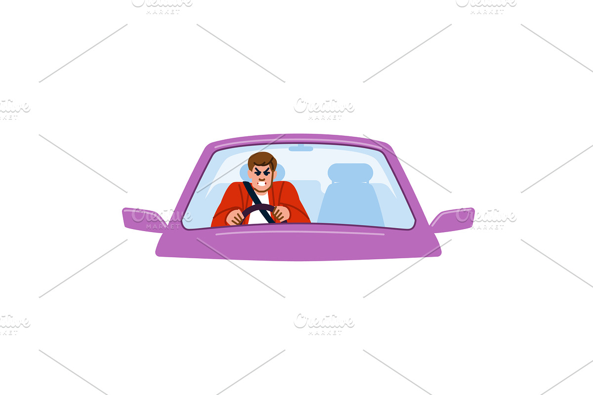 Angry driver holding steering wheel, a Transportation Illustration by pikepicture