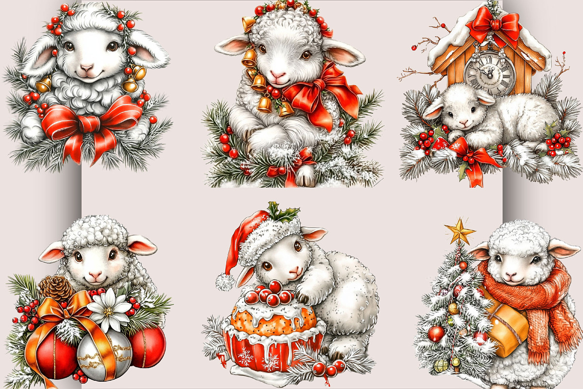 Whimsical Christmas Baby Sheep, an Animal Illustration by SVGArt (Photo 1 of 5)