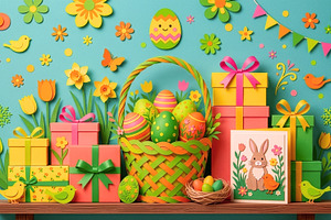 Bright and vibrant easter paper craf, a Holiday Photo by Imaginarium