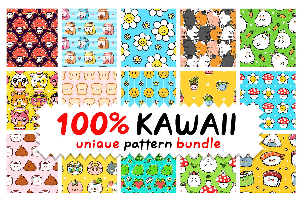 Cute kawaii pattern bundle, a Pattern Graphic by Slavko Kahovsky (Photo 1 of 9)