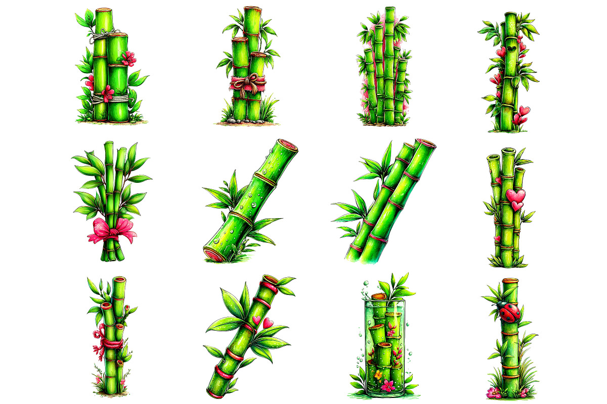 Watercolor Bamboo Stalk Clipart, an Illustration by DreamArtGraphic (Photo 4 of 4)