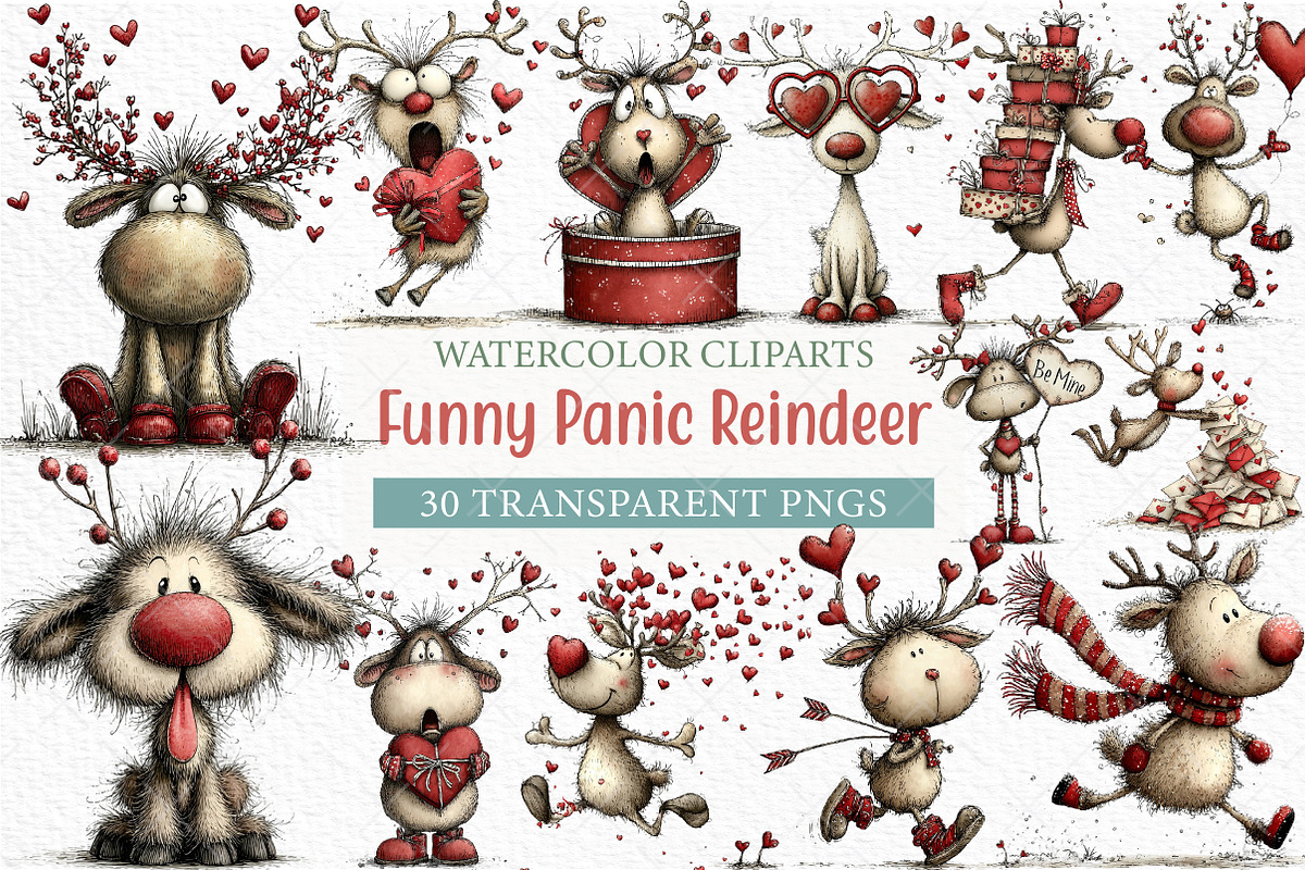 Funny Panic Reindeer Clipart, an Illustration by Craft Nest (Photo 1 of 8)