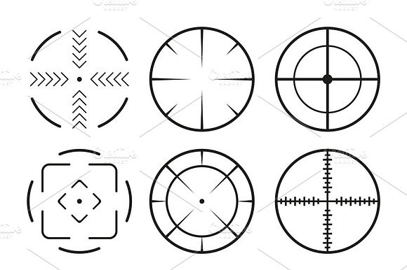 Set Of 9 Black Crosshair Icons.