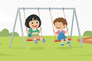 Happy Kids Swinging in Park Vector, a Person Illustration by Partikusi Design (Thumbnail 3 of 3)