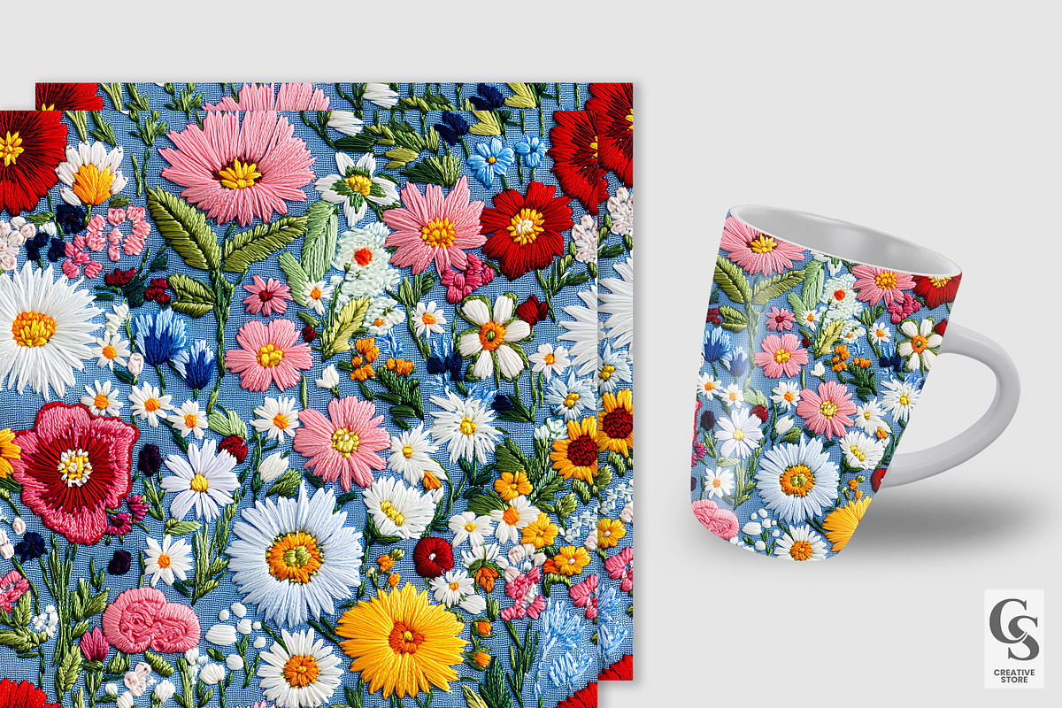 Spring Floral Embroidery Patterns, a Pattern Graphic by Creative Store (Photo 2 of 5)