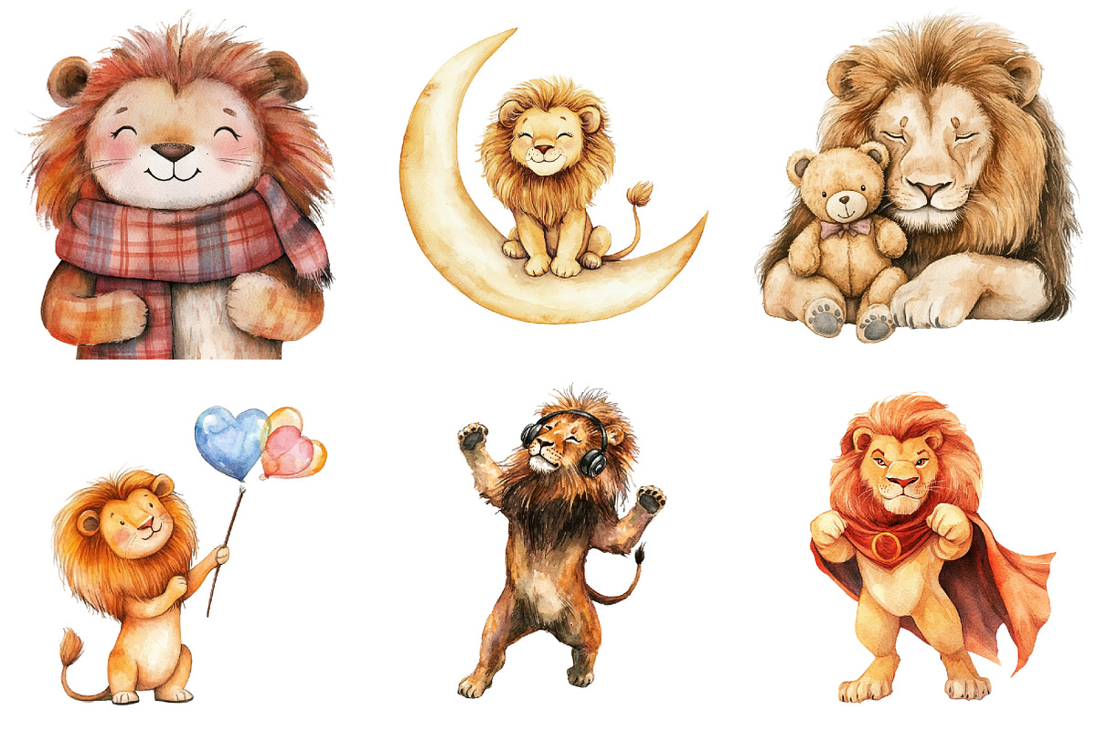 Adorable Lion Clipart Bundle, an Illustration by Pixels.Craft (Photo 4 of 7)