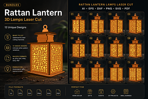 Rattan Lantern SVG Lamps Laser Cut, an Object Graphic by OTVEY DESIGN