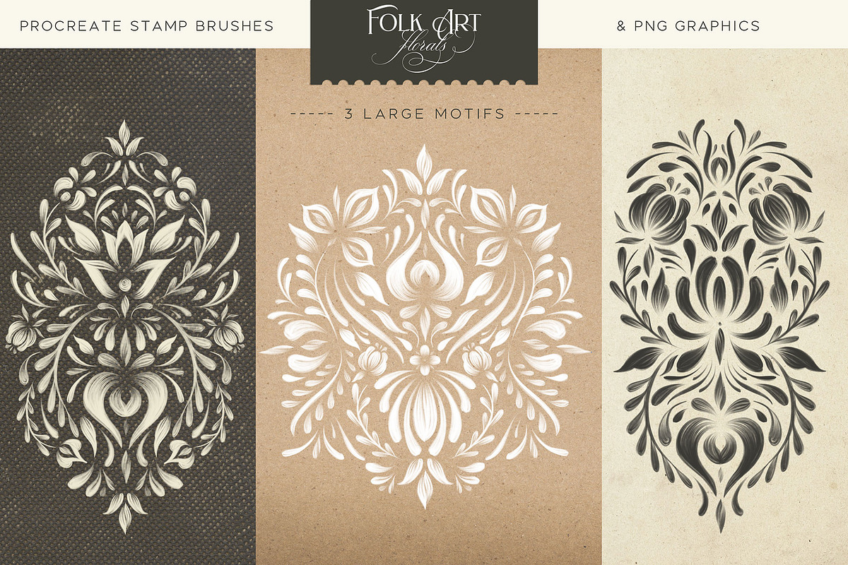 Folk Art Floral Procreate Brush Kit, a Brush Add-On by Eclectic Anthology