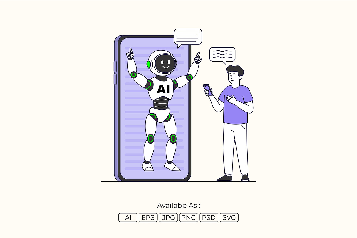 AI Chatbot Conversation Illustration, a Technology Illustration by Partikusi Design (Photo 1 of 3)