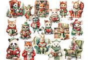 Holiday Reading Animals Clipart, an Animal Illustration by GlamArtZhanna (Thumbnail 3 of 5)