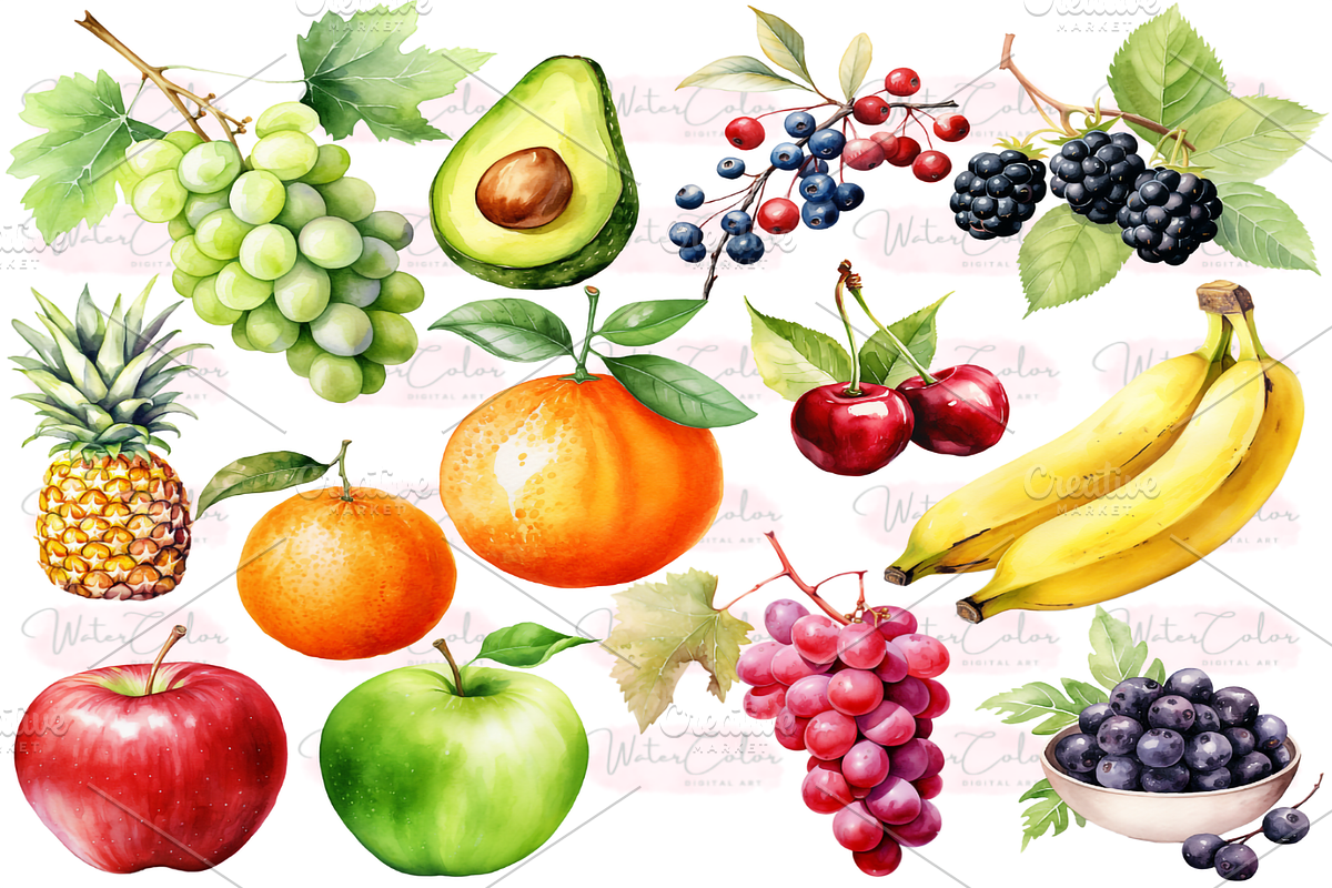 Sweet Fruits Collection Clipart, a Food Illustration by Watercolor Digital (Photo 2 of 8)