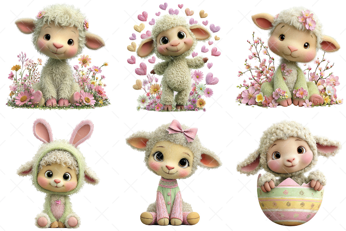 Whimsical Easter Lamb Clipart, an Illustration by Craft Nest (Photo 6 of 9)