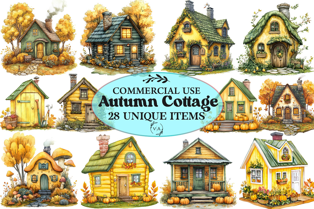 Yellow & Green Autumn Cottage PNG, an Illustration by Craft Nest (Photo 1 of 6)