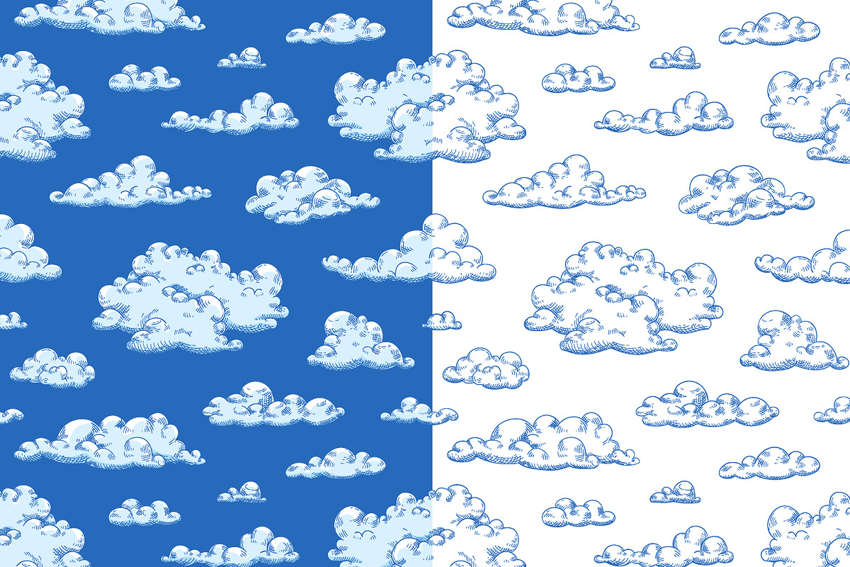 Hand-drawn clouds seamless patterns, a Pattern Graphic by Good Studio (Photo 1 of 5)
