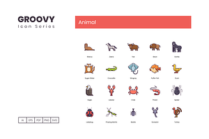 100 Animals Icons - Groovy Series