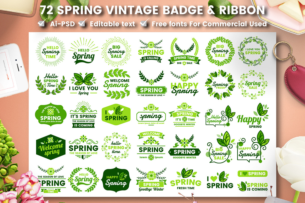 72 SPRING VINTAGE BADGE & RIBBON, a Branding & Logo Template by Toonsteb (Photo 1 of 12)