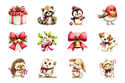 Romantic Bow Christmas Animals Art, a Seasonal Illustration by Coco Bloom (Thumbnail 3 of 4)