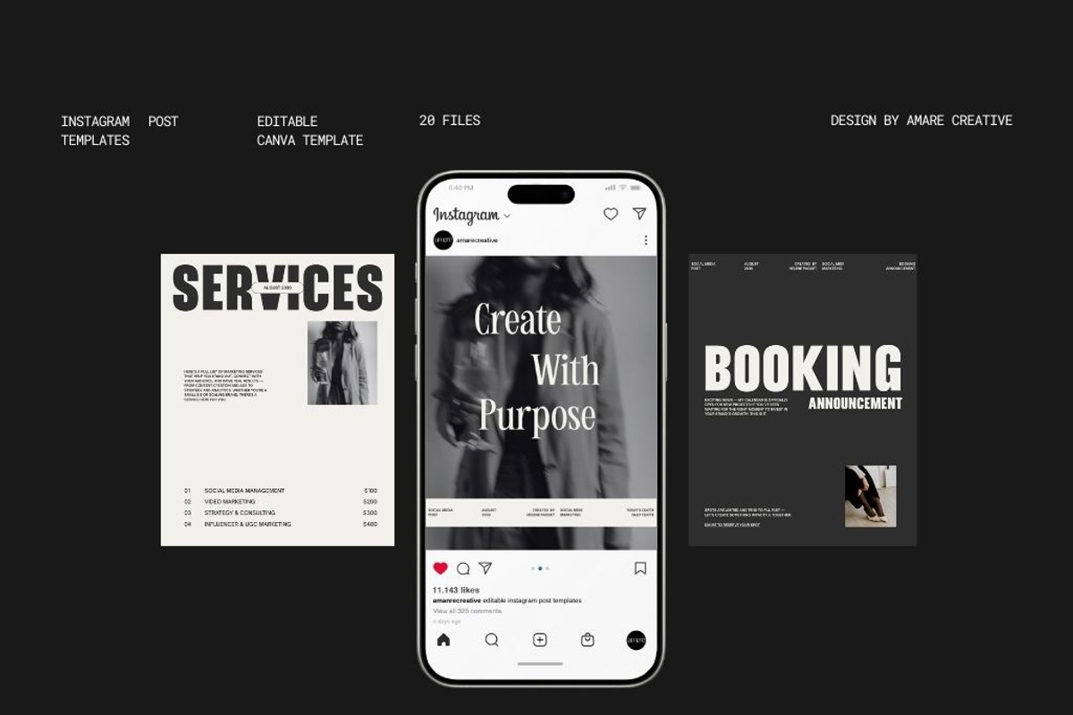 20 Instagram Canva Template Bundle, a Social Media Template by Amaré Creative (Photo 2 of 9)