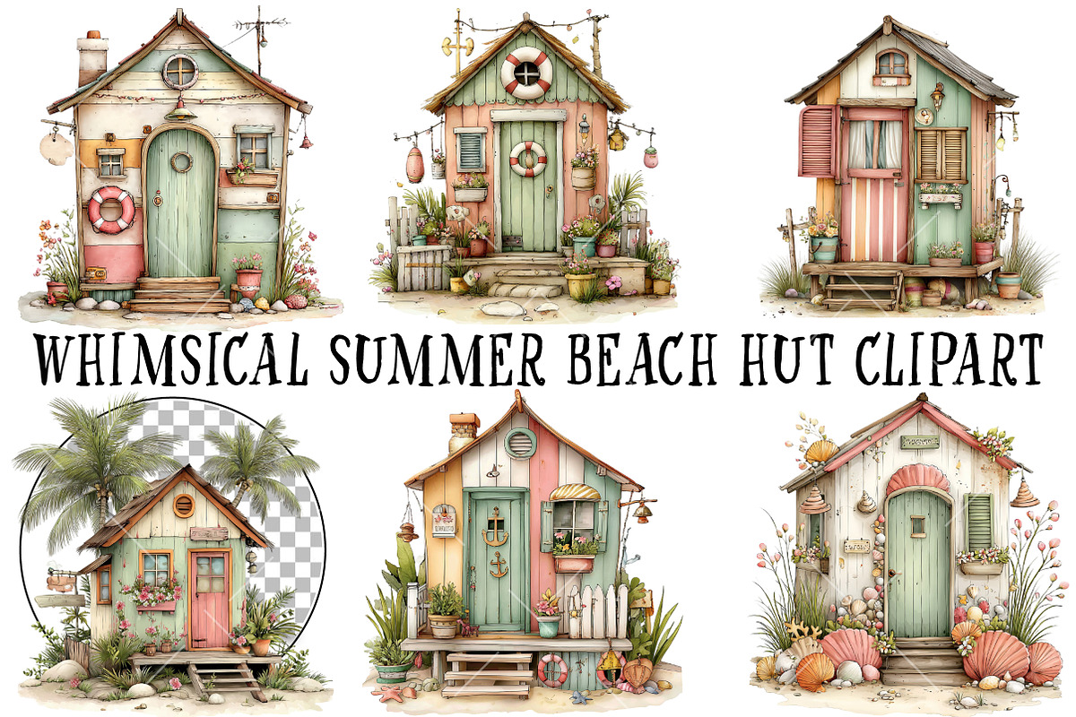 Whimsical Summer Beach Hut Clipart, an Illustration by OK Design (Photo 2 of 6)