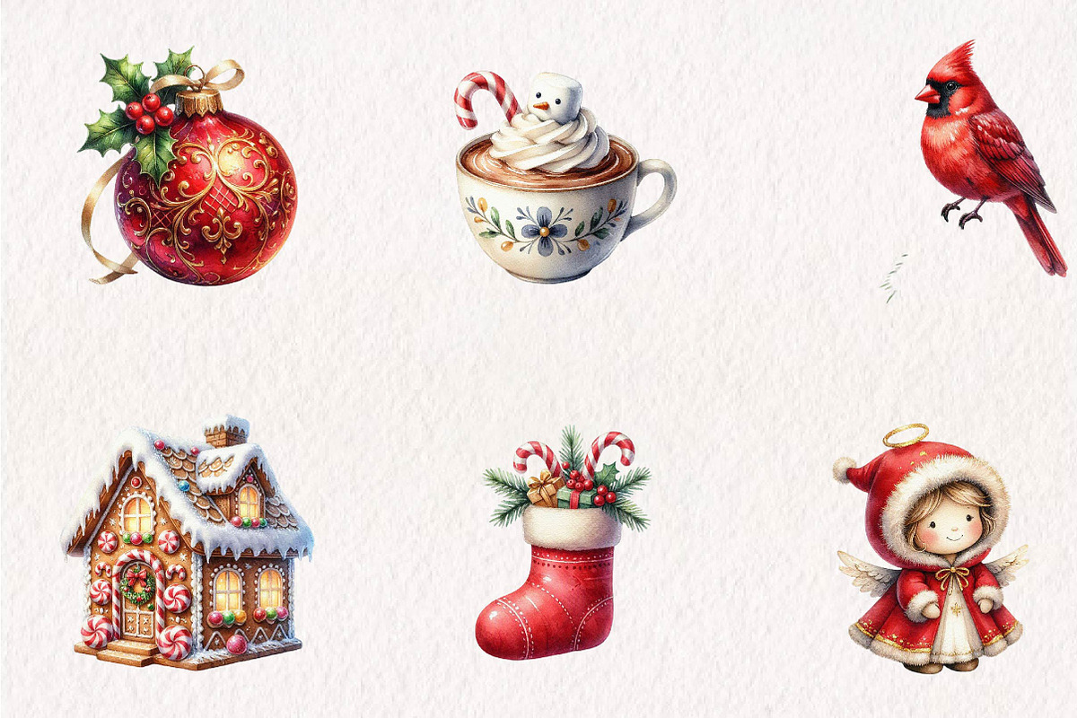 Cute Watercolor Christmas Clipart, a Seasonal Illustration by CreationArt (Photo 4 of 7)